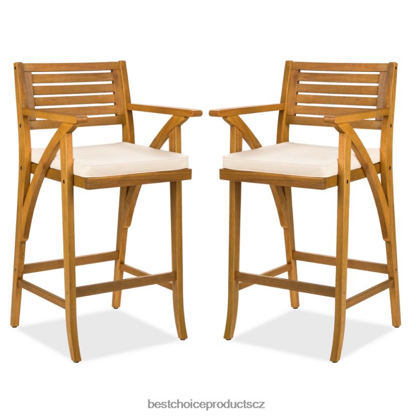 Best Choice Products sada 2 venkovních barových židlí z akáciového dřeva s polštáři odolnými proti povětrnostním vlivům venkovní bydlení | hnědý FF2286937