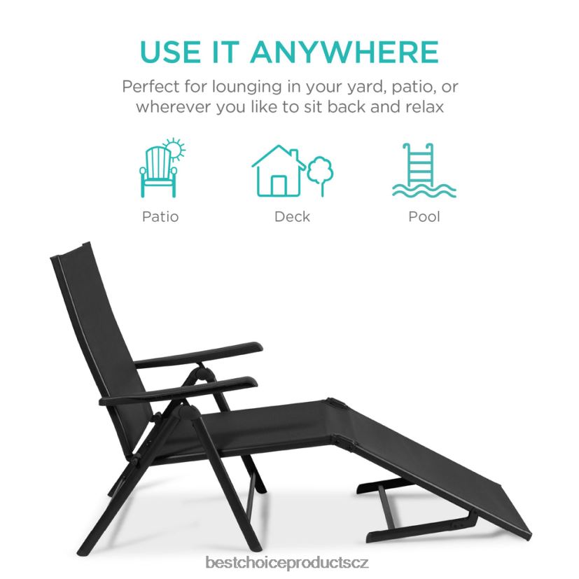 Best Choice Products sada 2 venkovních terasových polohovatelných lehátek s nerezovým rámem venkovní bydlení | Černá FF2286829