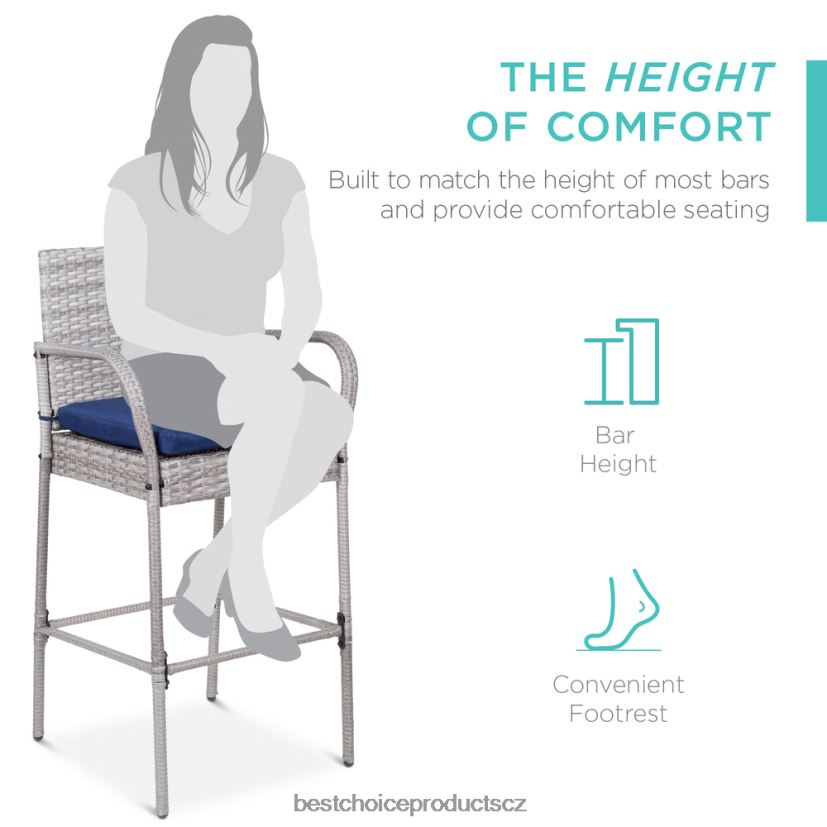 Best Choice Products sada 2 vnitřních venkovních proutěných barových židlí s polštářem, podnožkou, područkou venkovní bydlení | šedá FF2286935