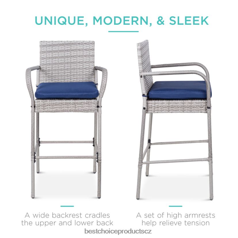 Best Choice Products sada 2 vnitřních venkovních proutěných barových židlí s polštářem, podnožkou, područkou venkovní bydlení | šedá FF2286935