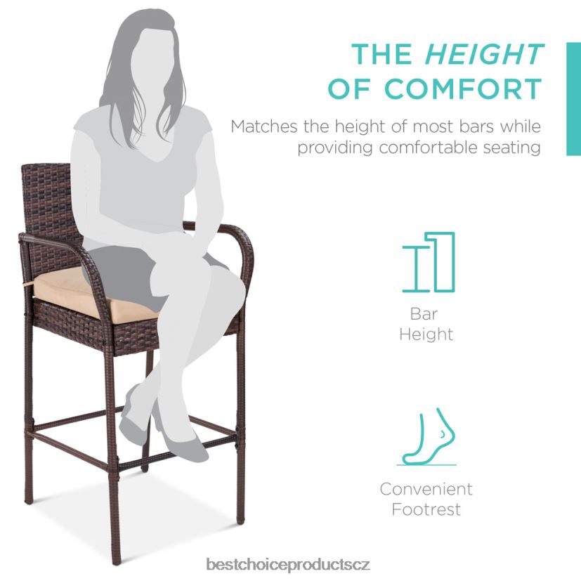 Best Choice Products sada 2 vnitřních venkovních proutěných barových židlí s polštářem, podnožkou, područkou venkovní bydlení | hnědý FF2286934