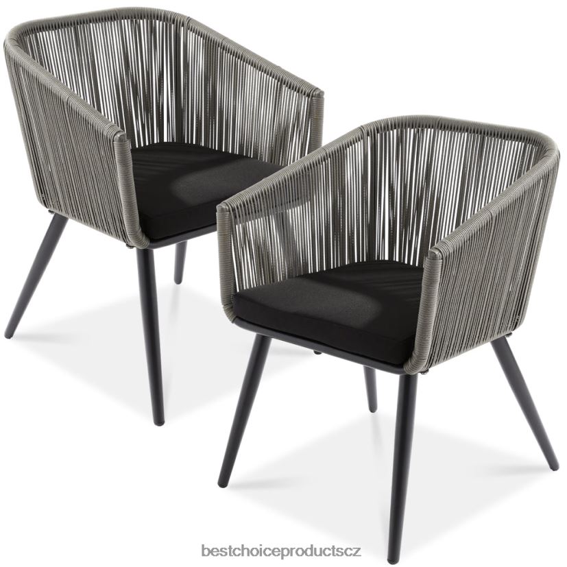 Best Choice Products sada 2 vnitřních venkovních tkaných proutěných jídelních židlí na terasu, nosnost 250 lb venkovní bydlení | šedá/černá FF22861436