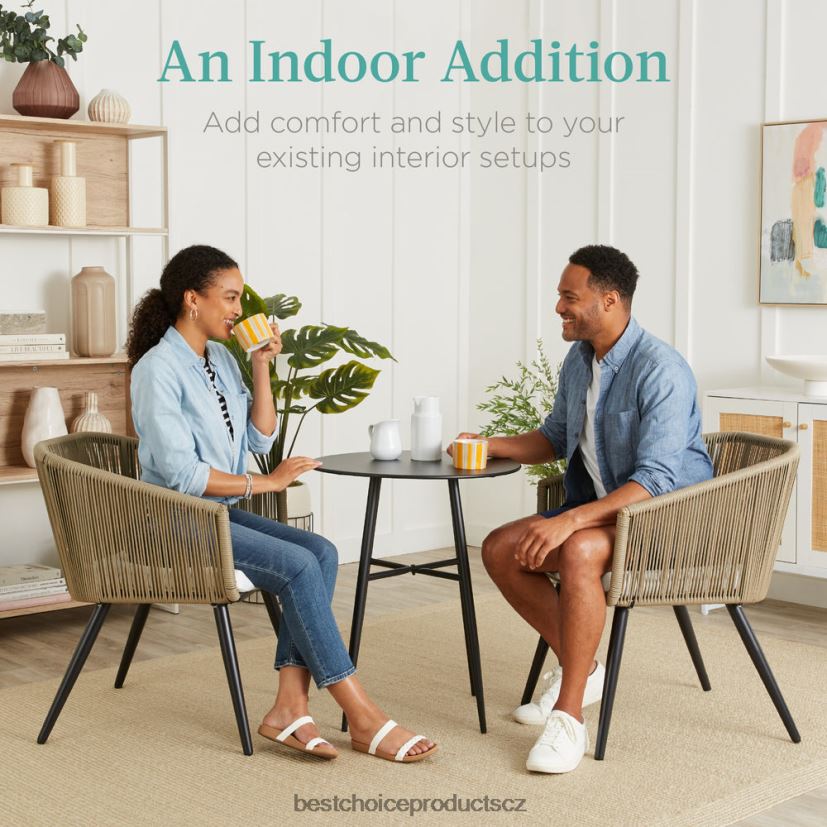 Best Choice Products sada 2 vnitřních venkovních tkaných proutěných jídelních židlí na terasu, nosnost 250 lb venkovní bydlení | přírodní/slonovina FF22861437