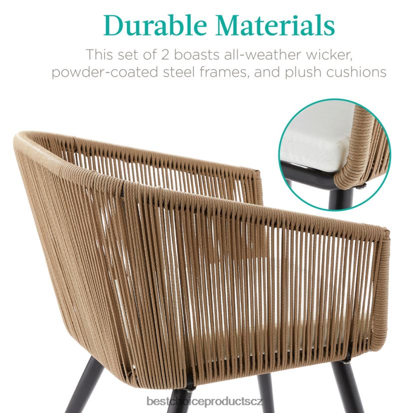 Best Choice Products sada 2 vnitřních venkovních tkaných proutěných jídelních židlí na terasu, nosnost 250 lb venkovní bydlení | přírodní/slonovina FF22861437