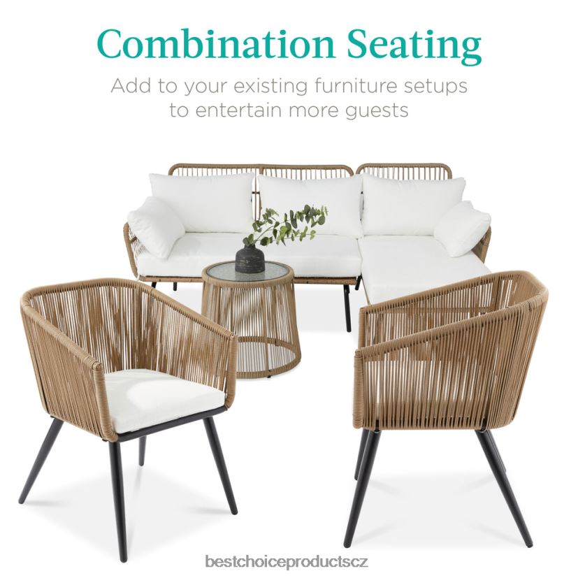 Best Choice Products sada 2 vnitřních venkovních tkaných proutěných jídelních židlí na terasu, nosnost 250 lb venkovní bydlení | přírodní/slonovina FF22861437