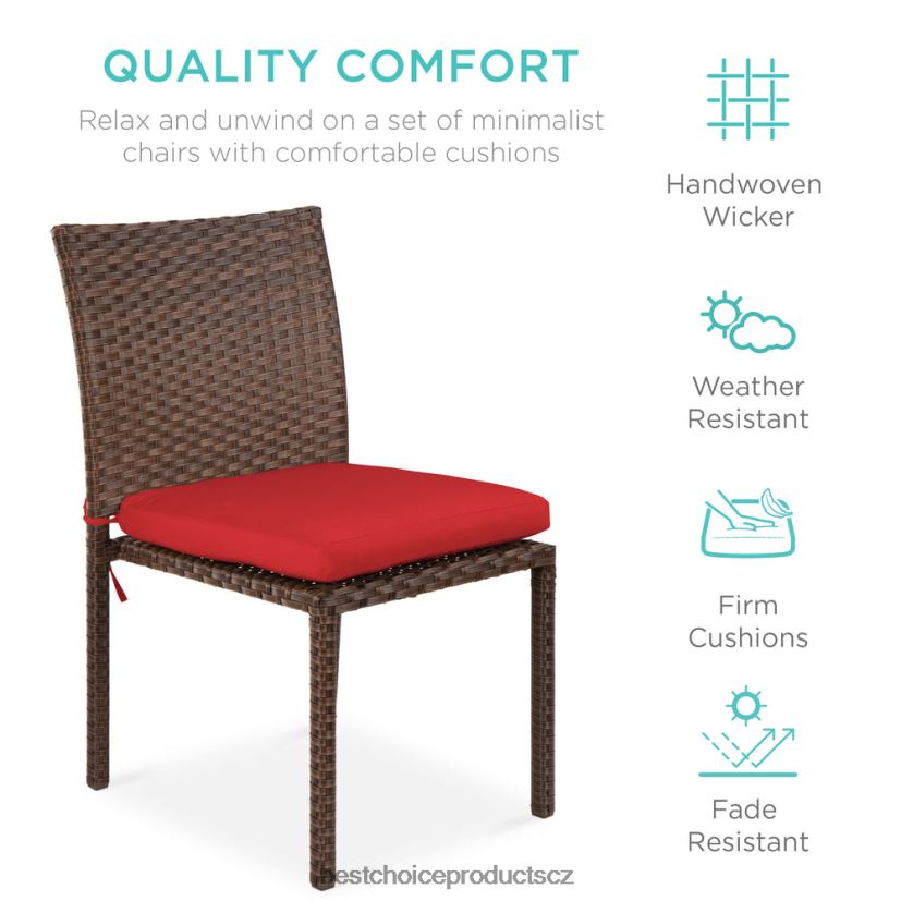 Best Choice Products sada 4 stohovatelných venkovních terasových proutěných židlí s polštáři, UV odolnost venkovní bydlení | hnědá/červená FF22861426