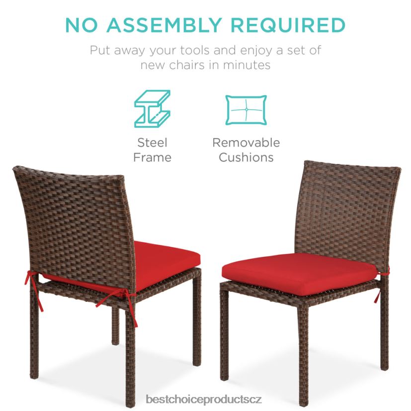 Best Choice Products sada 4 stohovatelných venkovních terasových proutěných židlí s polštáři, UV odolnost venkovní bydlení | hnědá/červená FF22861426