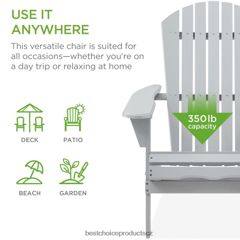 Best Choice Products skládací dřevěná adirondack židle, akcentní nábytek s přírodní kresbou dřeva venkovní bydlení | šedá FF2286744