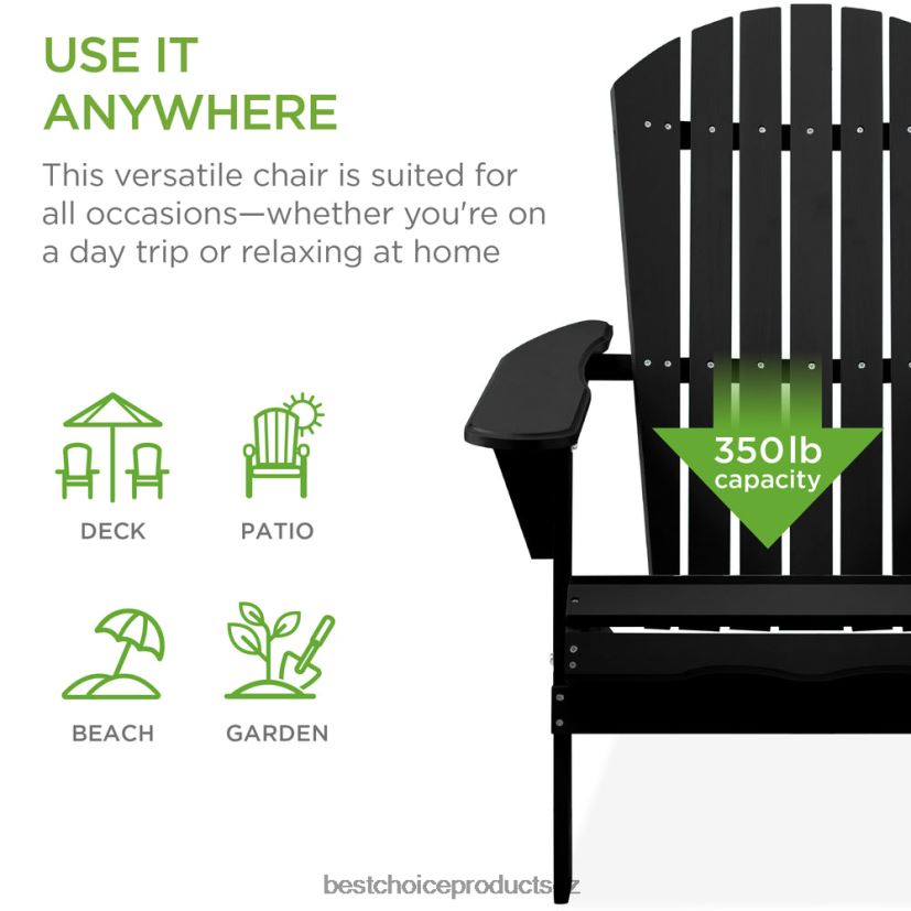 Best Choice Products skládací dřevěná adirondack židle, akcentní nábytek s přírodní kresbou dřeva venkovní bydlení | Černá FF2286748