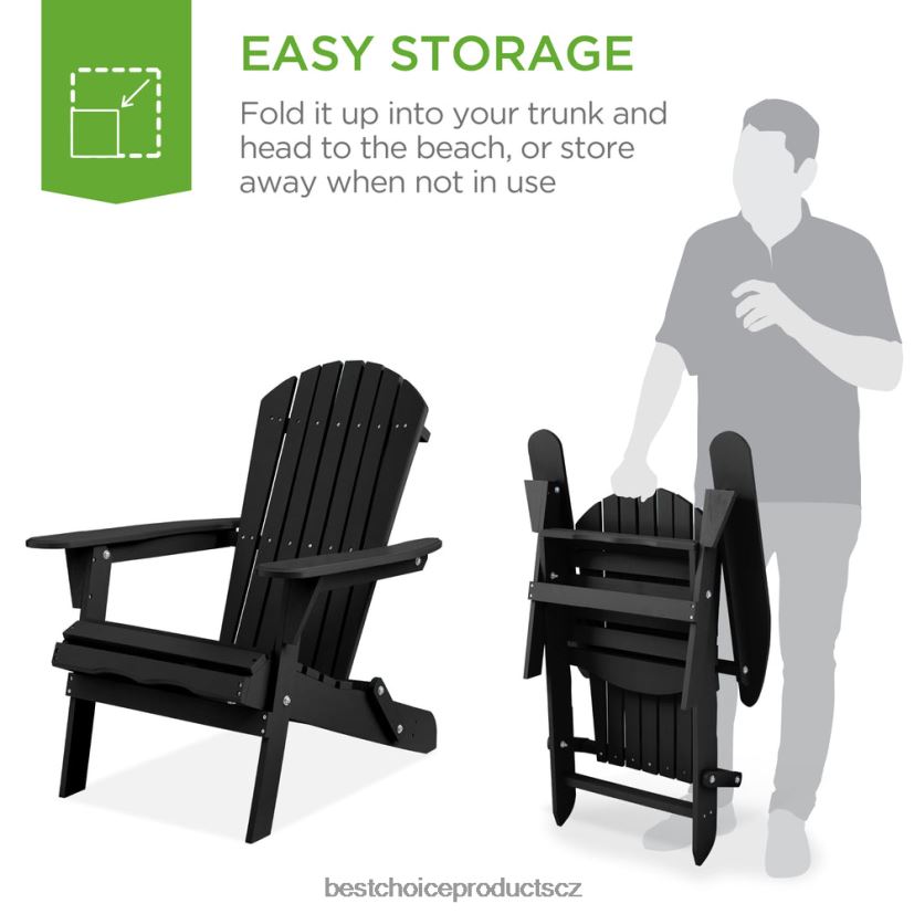Best Choice Products skládací dřevěná adirondack židle, akcentní nábytek s přírodní kresbou dřeva venkovní bydlení | Černá FF2286748