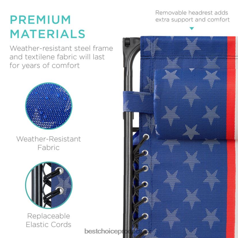 Best Choice Products skládací lehátko na terasu s nulovou gravitací s baldachýnem, postranním zásobníkem venkovní bydlení | americká vlajka FF2286790