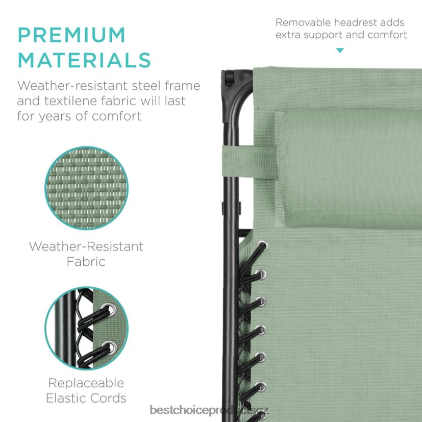 Best Choice Products skládací lehátko na terasu s nulovou gravitací s baldachýnem, postranním zásobníkem venkovní bydlení | šedozelená barva FF2286791