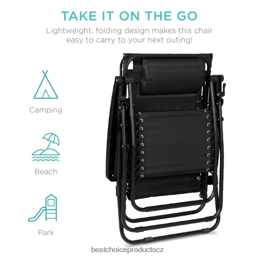 Best Choice Products skládací lehátko na terasu s nulovou gravitací s baldachýnem, postranním zásobníkem venkovní bydlení | Černá FF2286772
