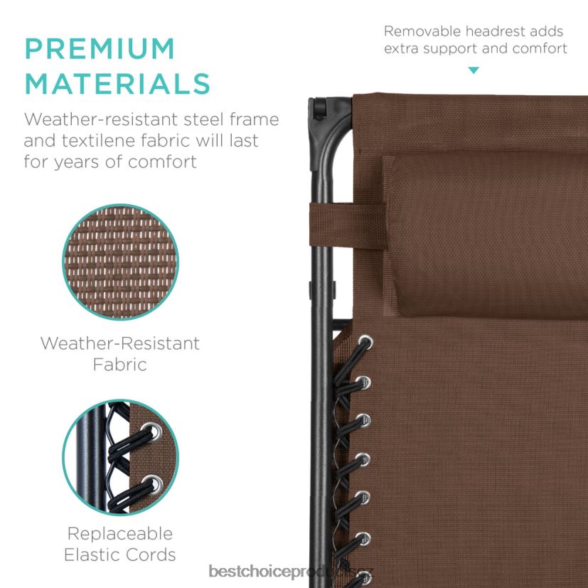 Best Choice Products skládací lehátko na terasu s nulovou gravitací s baldachýnem, postranním zásobníkem venkovní bydlení | hnědý FF2286773