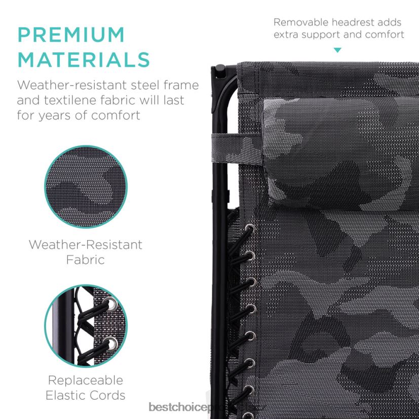 Best Choice Products skládací lehátko na terasu s nulovou gravitací s baldachýnem, postranním zásobníkem venkovní bydlení | maskovat FF2286788