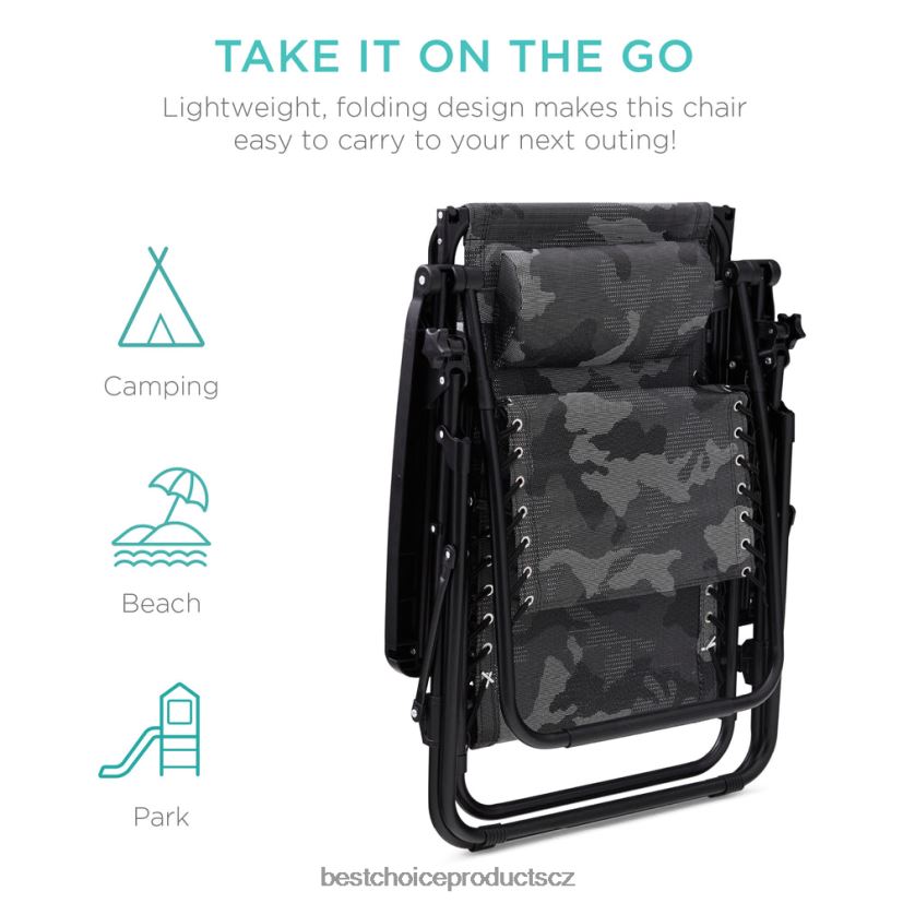 Best Choice Products skládací lehátko na terasu s nulovou gravitací s baldachýnem, postranním zásobníkem venkovní bydlení | maskovat FF2286788