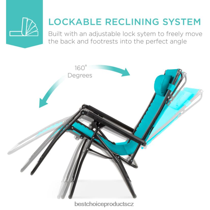 Best Choice Products skládací lehátko na terasu s nulovou gravitací s baldachýnem, postranním zásobníkem venkovní bydlení | paví modrá FF2286779