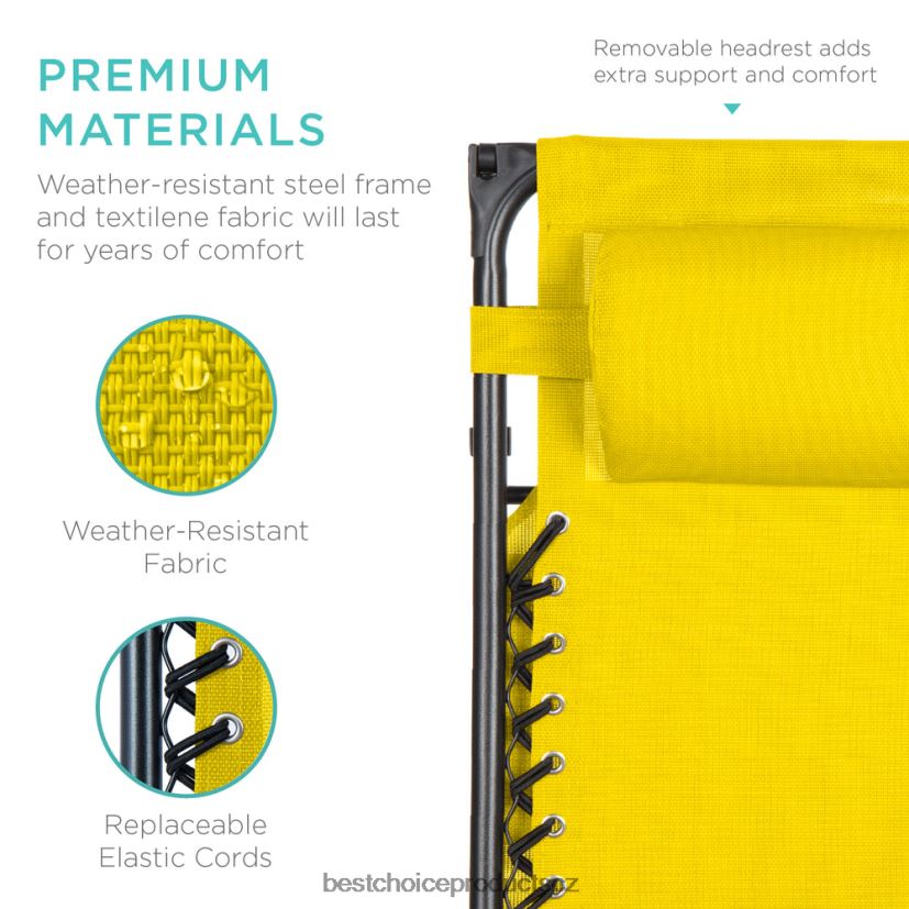 Best Choice Products skládací lehátko na terasu s nulovou gravitací s baldachýnem, postranním zásobníkem venkovní bydlení | slunečnicově žlutá FF2286789