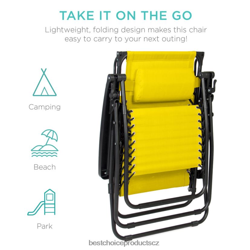 Best Choice Products skládací lehátko na terasu s nulovou gravitací s baldachýnem, postranním zásobníkem venkovní bydlení | slunečnicově žlutá FF2286789