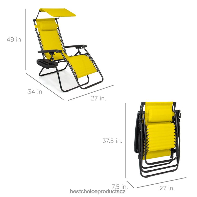 Best Choice Products skládací lehátko na terasu s nulovou gravitací s baldachýnem, postranním zásobníkem venkovní bydlení | slunečnicově žlutá FF2286789