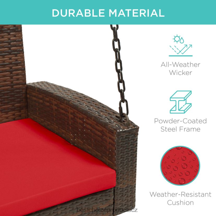 Best Choice Products tkaná proutěná závěsná houpačka na verandu s montážními řetězy, sedák venkovní bydlení | hnědá/červená FF22861434