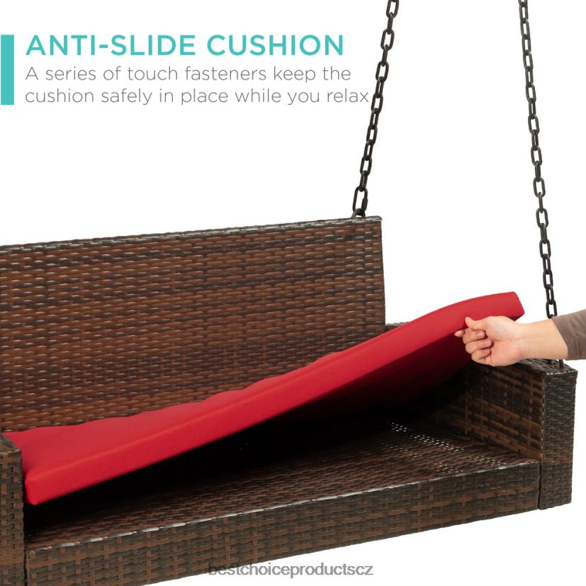 Best Choice Products tkaná proutěná závěsná houpačka na verandu s montážními řetězy, sedák venkovní bydlení | hnědá/červená FF22861434