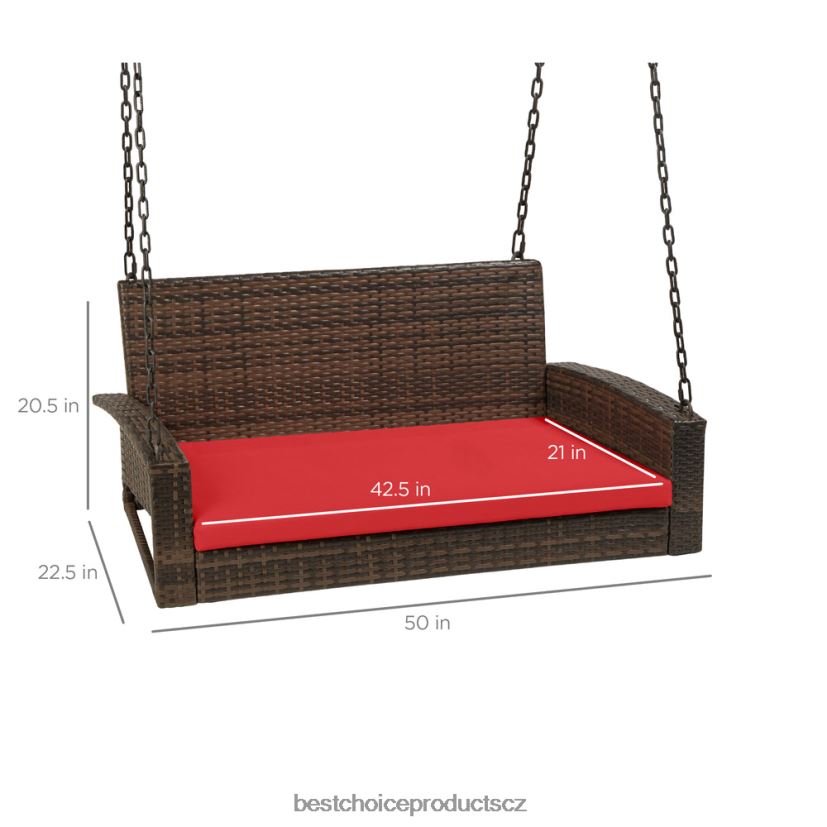 Best Choice Products tkaná proutěná závěsná houpačka na verandu s montážními řetězy, sedák venkovní bydlení | hnědá/červená FF22861434