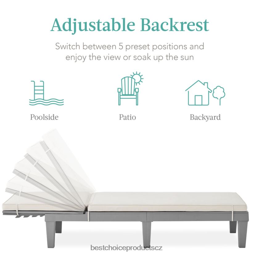 Best Choice Products venkovní lehátko na terasu, lehátko z pryskyřice s podsedákem, 5 pozic venkovní bydlení | šedý/bílý písek FF22861472