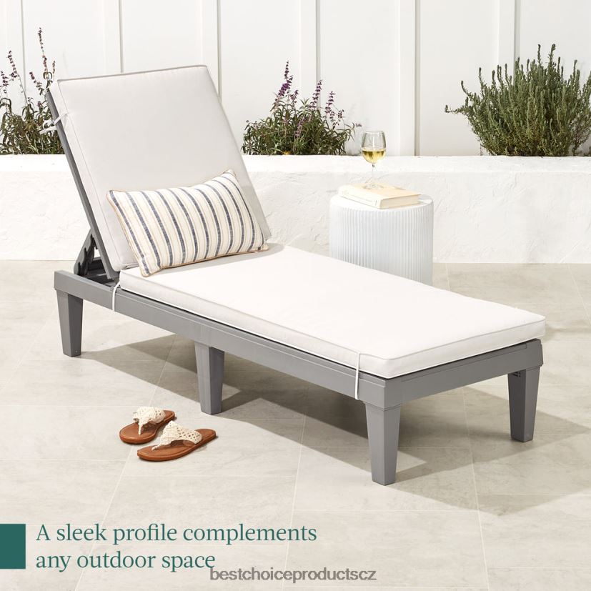 Best Choice Products venkovní lehátko na terasu, lehátko z pryskyřice s podsedákem, 5 pozic venkovní bydlení | šedý/bílý písek FF22861472