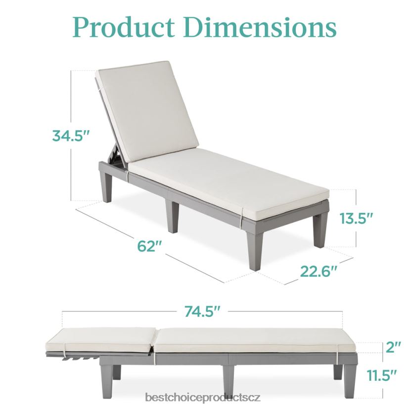 Best Choice Products venkovní lehátko na terasu, lehátko z pryskyřice s podsedákem, 5 pozic venkovní bydlení | šedý/bílý písek FF22861472