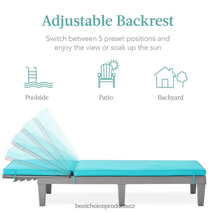 Best Choice Products venkovní lehátko na terasu, lehátko z pryskyřice s podsedákem, 5 pozic venkovní bydlení | šedá/zelenozelená FF22861471