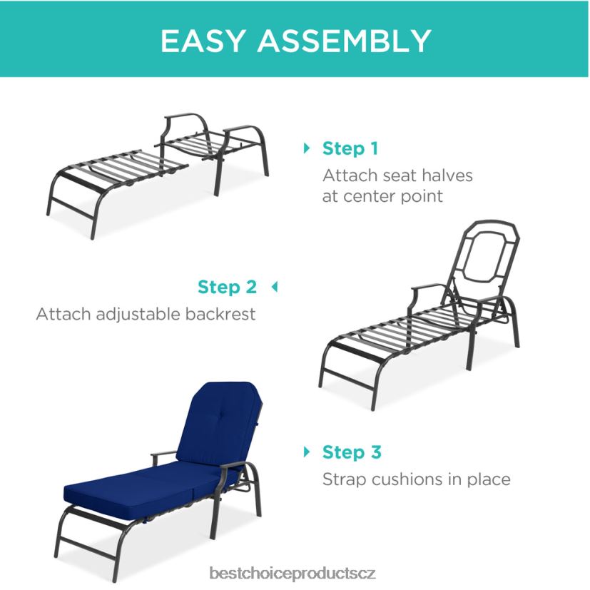 Best Choice Products venkovní lenoška polohovací židle nábytek se 2 polštáři venkovní bydlení | námořnická modrá FF2286884