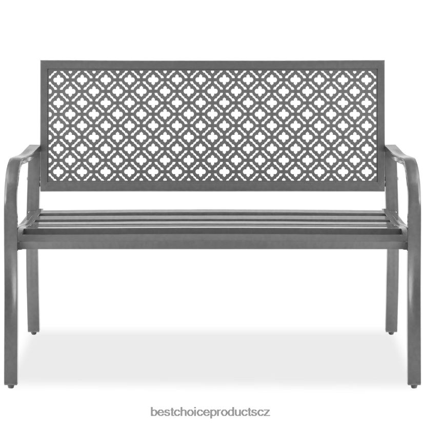 Best Choice Products vnitřní venkovní ocelová lavice s geometrickým opěradlem, nožkami venkovní bydlení | šedá FF22861448