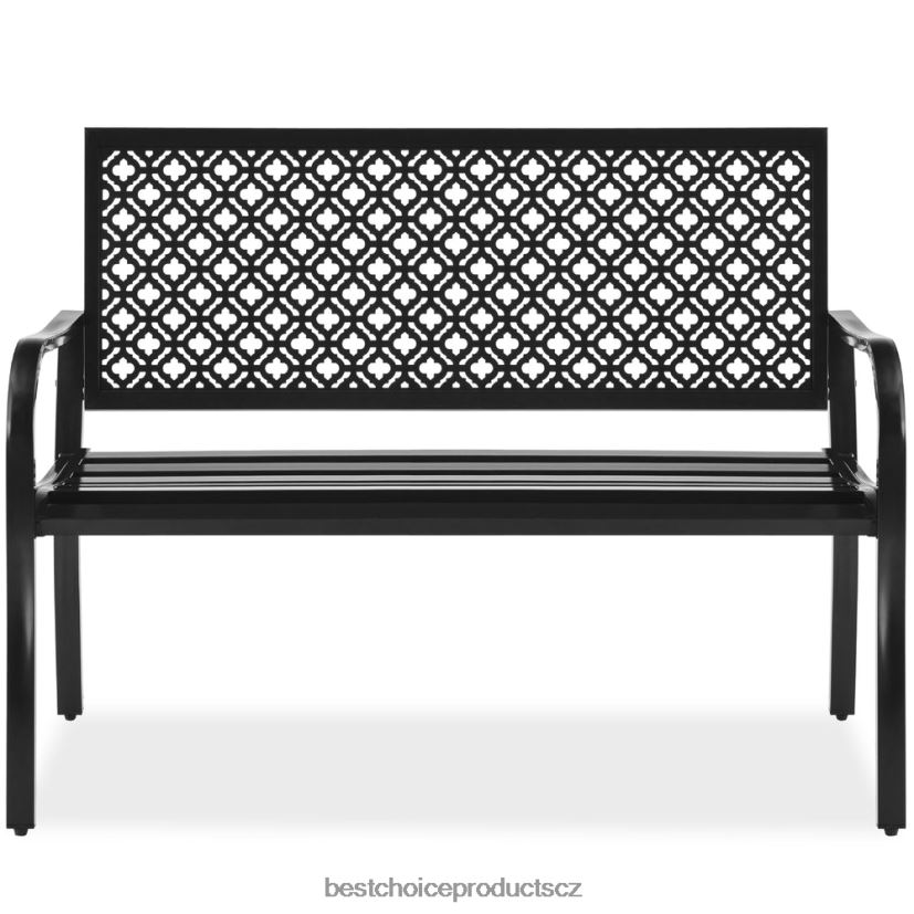 Best Choice Products vnitřní venkovní ocelová lavice s geometrickým opěradlem, nožkami venkovní bydlení | Černá FF22861447