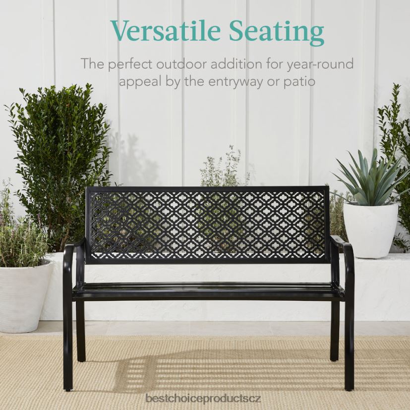 Best Choice Products vnitřní venkovní ocelová lavice s geometrickým opěradlem, nožkami venkovní bydlení | Černá FF22861447