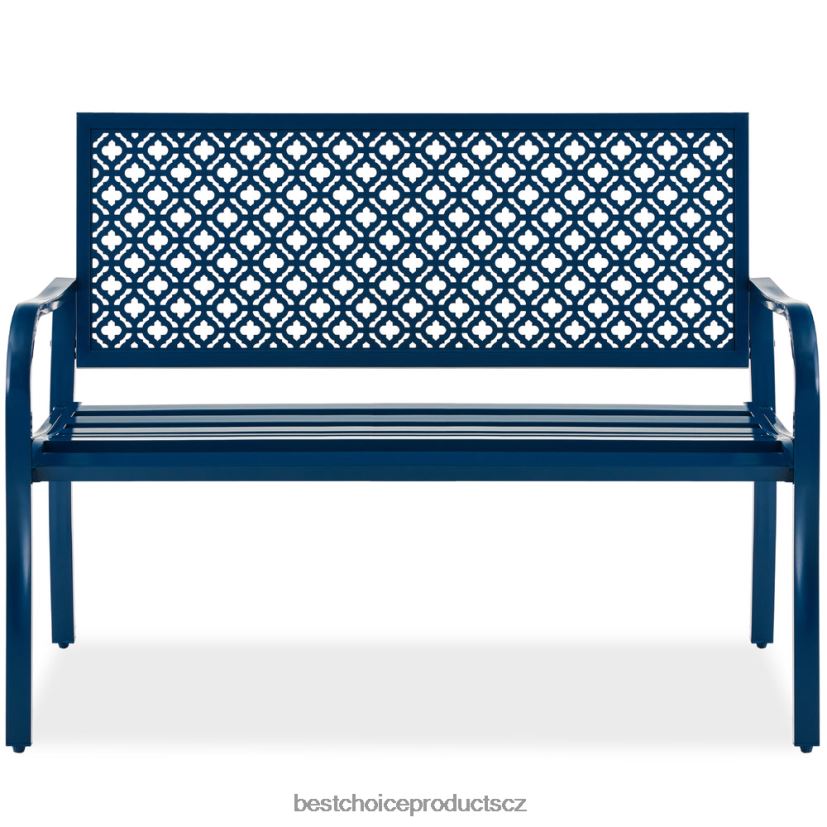 Best Choice Products vnitřní venkovní ocelová lavice s geometrickým opěradlem, nožkami venkovní bydlení | paví modrá FF22861449