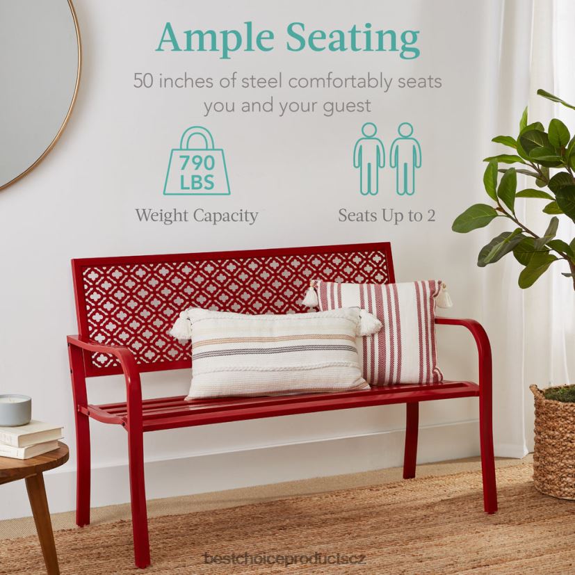 Best Choice Products vnitřní venkovní ocelová lavice s geometrickým opěradlem, nožkami venkovní bydlení | růže červená FF22861450