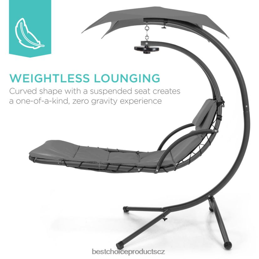 Best Choice Products závěsné zakřivené křeslo s ledem a osvětlením s polštářem, baldachýnem, stojanem venkovní bydlení | šedá FF22861412