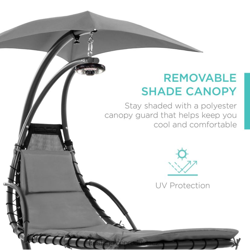 Best Choice Products závěsné zakřivené křeslo s ledem a osvětlením s polštářem, baldachýnem, stojanem venkovní bydlení | šedá FF22861412