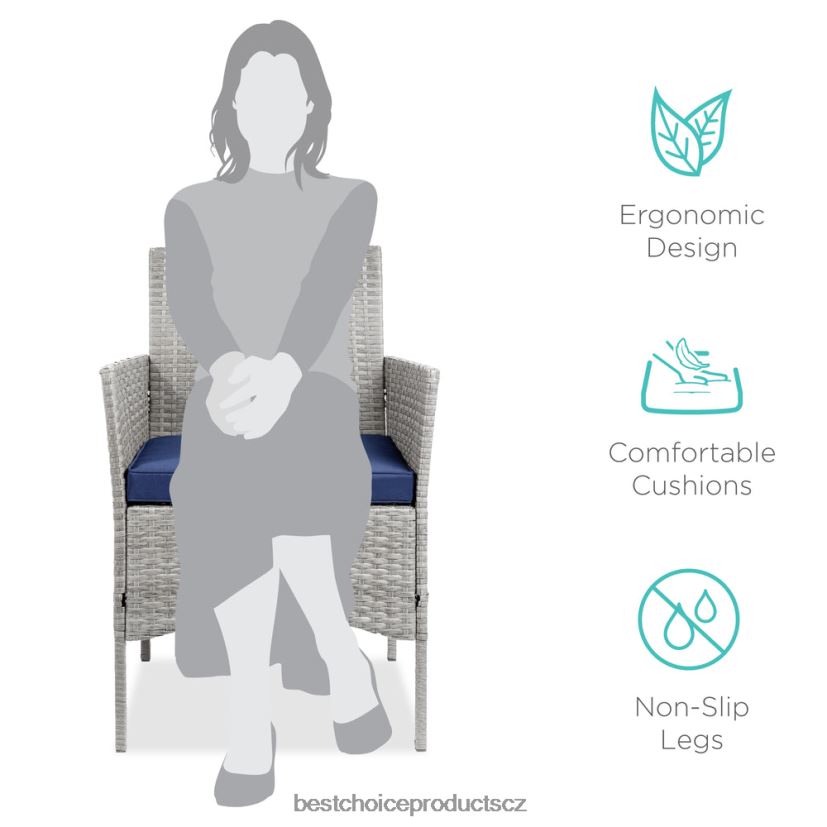 Best Choice Products 3dílná proutěná bistro sada na venkovní terasu s bočním odkládacím stolkem venkovní bydlení | šedá/námořnická FF22861311