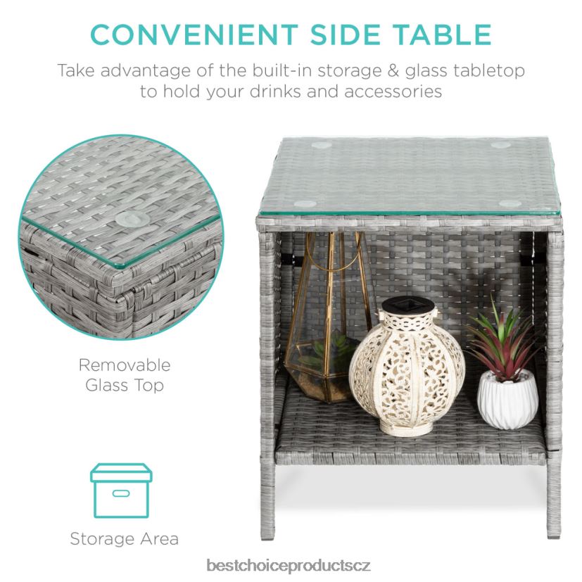 Best Choice Products 3dílná proutěná bistro sada na venkovní terasu s bočním odkládacím stolkem venkovní bydlení | šedá/námořnická FF22861311