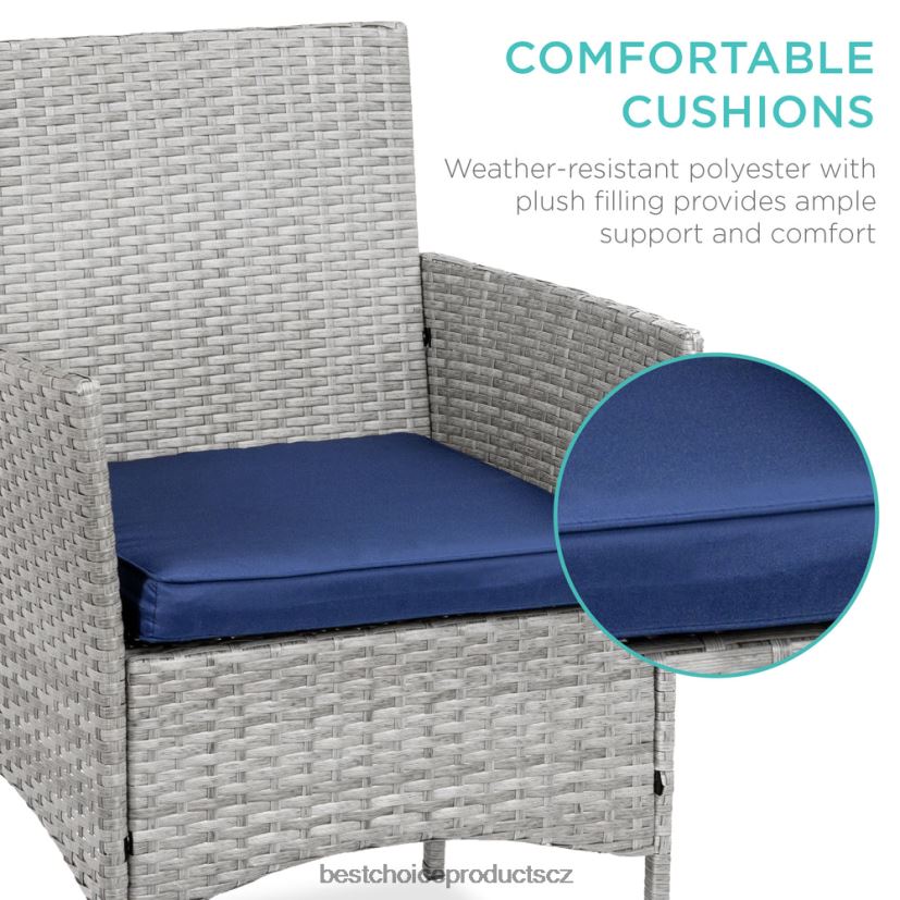 Best Choice Products 3dílná proutěná bistro sada na venkovní terasu s bočním odkládacím stolkem venkovní bydlení | šedá/námořnická FF22861311