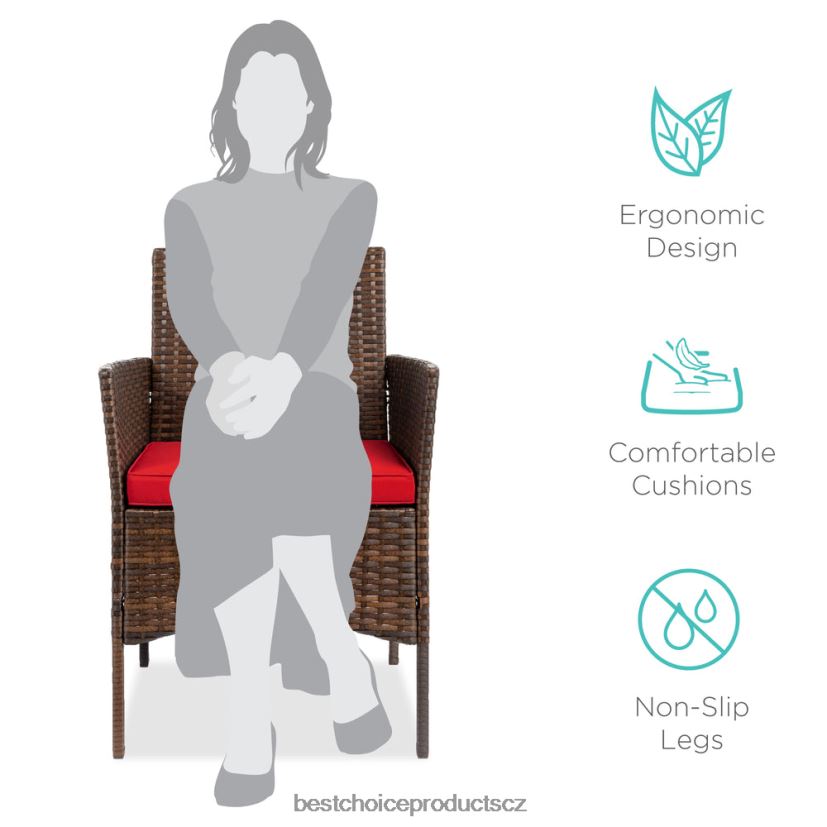 Best Choice Products 3dílná proutěná bistro sada na venkovní terasu s bočním odkládacím stolkem venkovní bydlení | hnědá/červená FF22861312