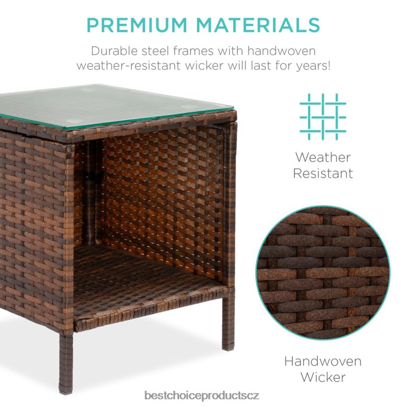 Best Choice Products 3dílná proutěná bistro sada na venkovní terasu s bočním odkládacím stolkem venkovní bydlení | hnědá/červená FF22861312