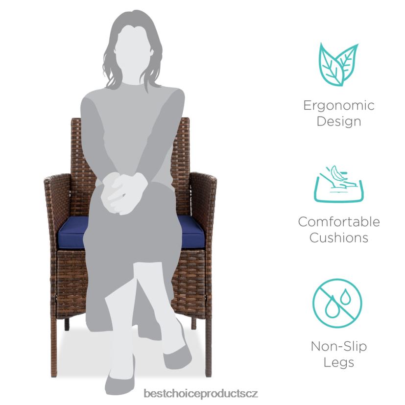 Best Choice Products 3dílná proutěná bistro sada na venkovní terasu s bočním odkládacím stolkem venkovní bydlení | hnědá/námořnická FF22861313