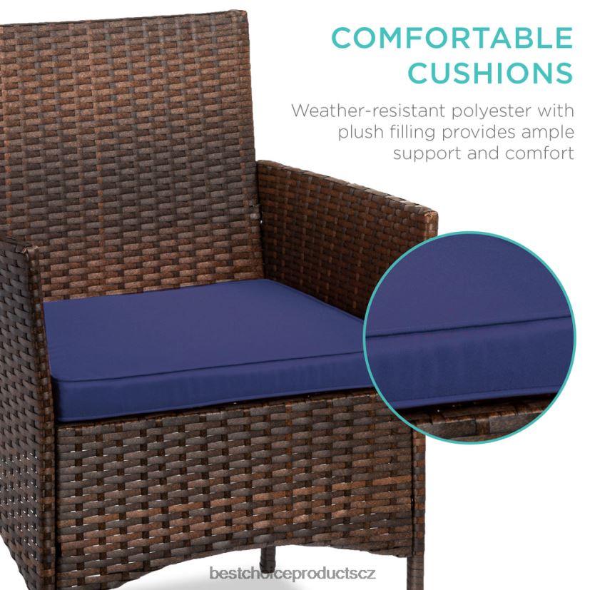 Best Choice Products 3dílná proutěná bistro sada na venkovní terasu s bočním odkládacím stolkem venkovní bydlení | hnědá/námořnická FF22861313