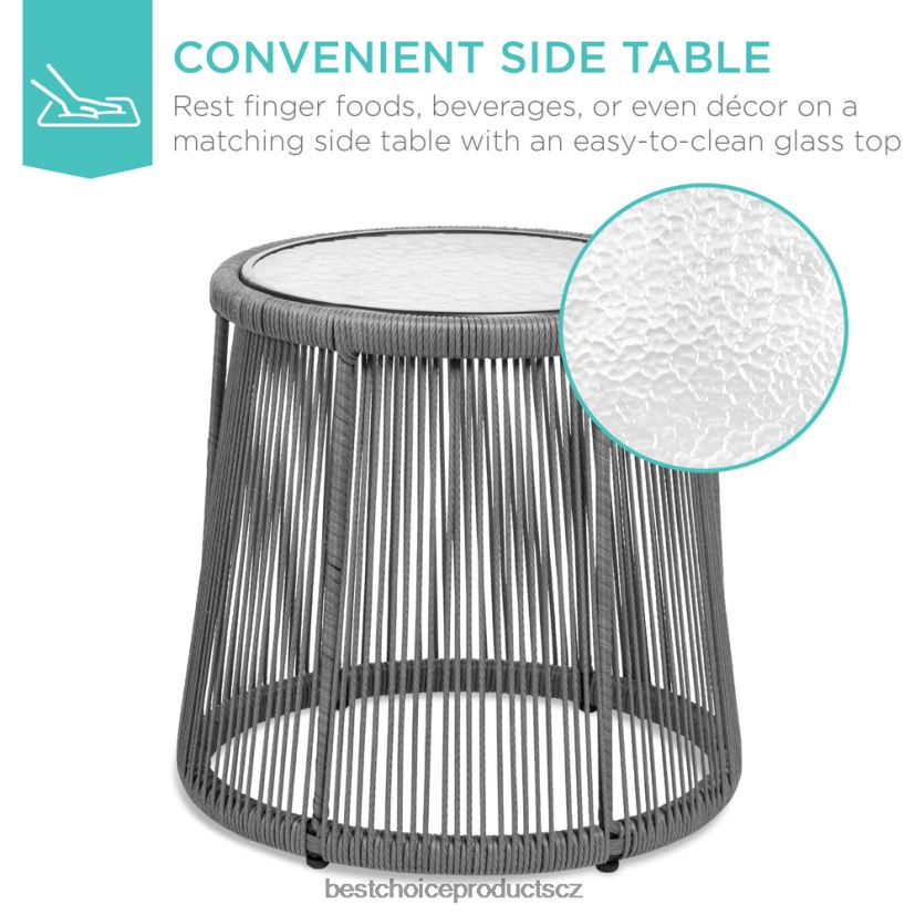 Best Choice Products 3dílná proutěná konverzační bistro sada na terasu se 2 židlemi, skleněná deska stolu venkovní bydlení | šedá/námořnická FF22861351