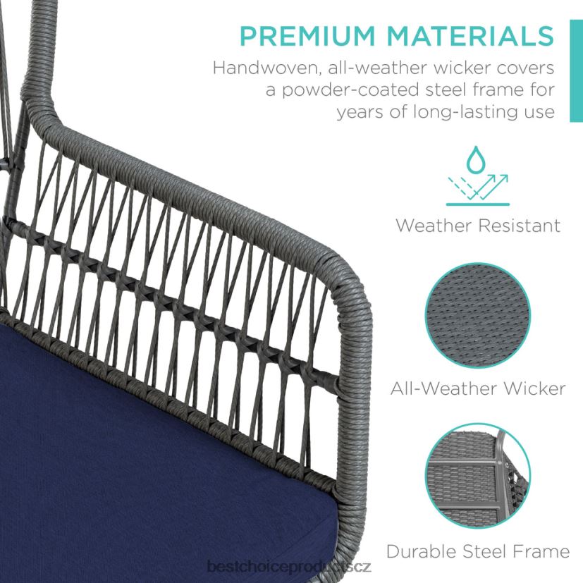 Best Choice Products 3dílná proutěná konverzační bistro sada na terasu se 2 židlemi, skleněná deska stolu venkovní bydlení | šedá/námořnická FF22861351