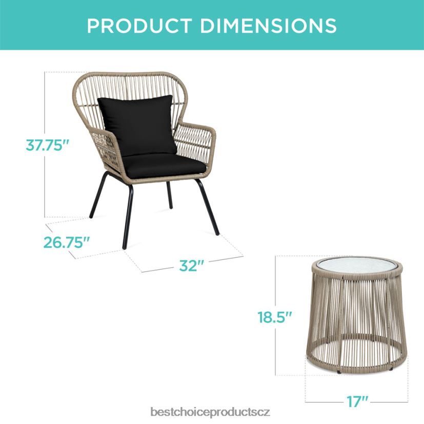 Best Choice Products 3dílná proutěná konverzační bistro sada na terasu se 2 židlemi, skleněná deska stolu venkovní bydlení | přírodní/černá FF22861352