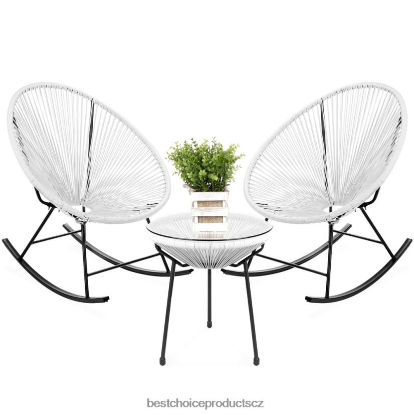 Best Choice Products 3dílná sada bistro houpacího křesla acapulco na terasu z tkaného lana venkovní bydlení | bílý FF22861418